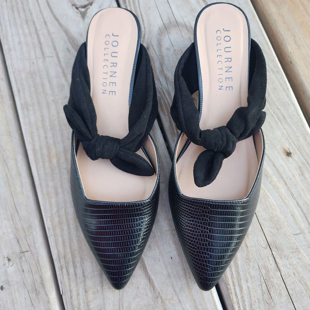 NEW Journee Collection Women's Black Melora Size 6.5 Slip On Pointed Mules Flats